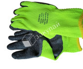 Перчатки из полиэстра лимонно-черн.вспен.латек.покрыт.10 кл.вязки, с внутр.ворс.начесом р-р10,5.Страна ввоза: РФ