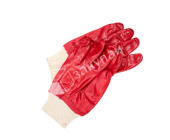 Перчатки трикотажные с полным красным ПВХ покрытием, вязаннная манжета, 